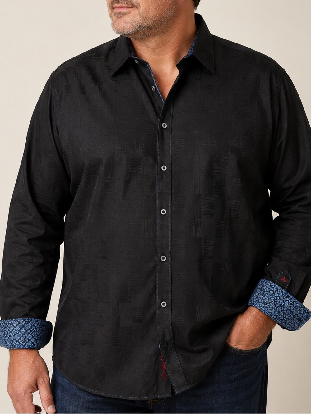 Robert Graham Black Jacquard Button Front Shirt Mens 2XL Flip Cuff